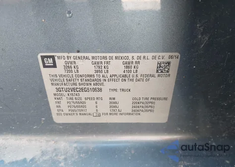 2014 GMC Sierra K1500 Slt from USA, damaged, VIN 3GTU2VEC2EG510638